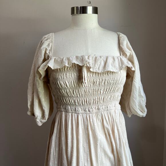 R. Vivimos Women's Summer Cream Puff Sleeves Cottagecore Midi Dress Sz L - Picture 9 of 11